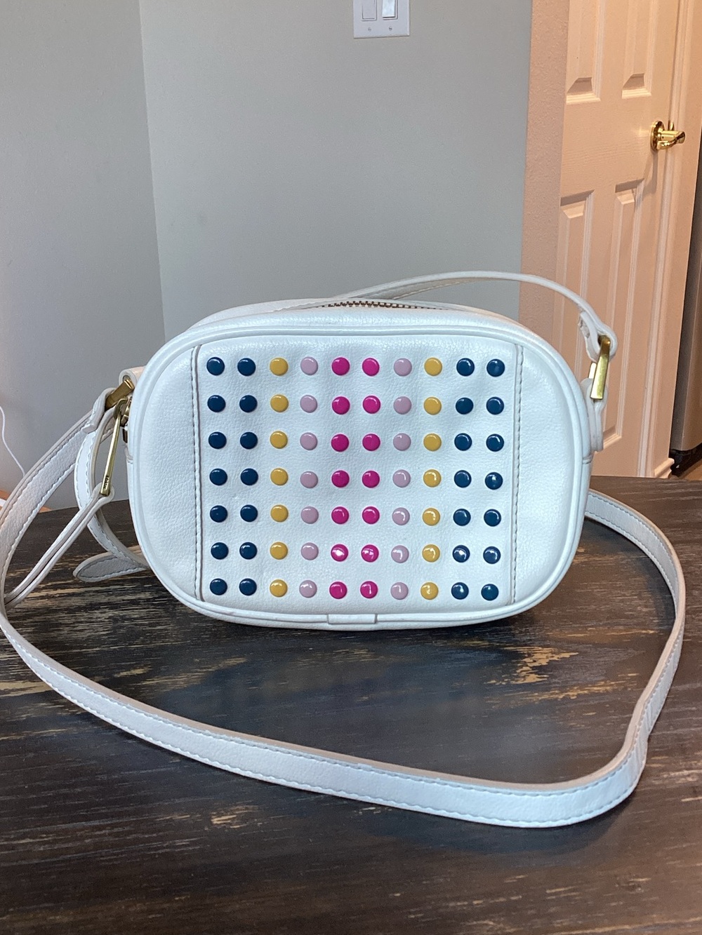 Fossil White Crossbody with Multicolor Studs